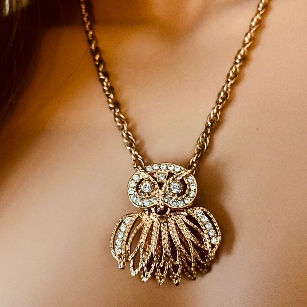 Rose Gold & Swarovski Crystal Owl Necklace